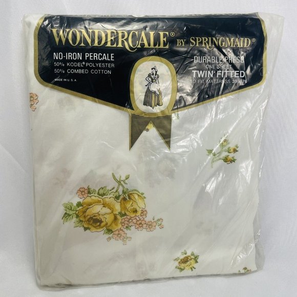 Bed Sheet Springmaid Yellow Rose Cotton Percale Wondercale Twin Fitted Vintage - Picture 1 of 10